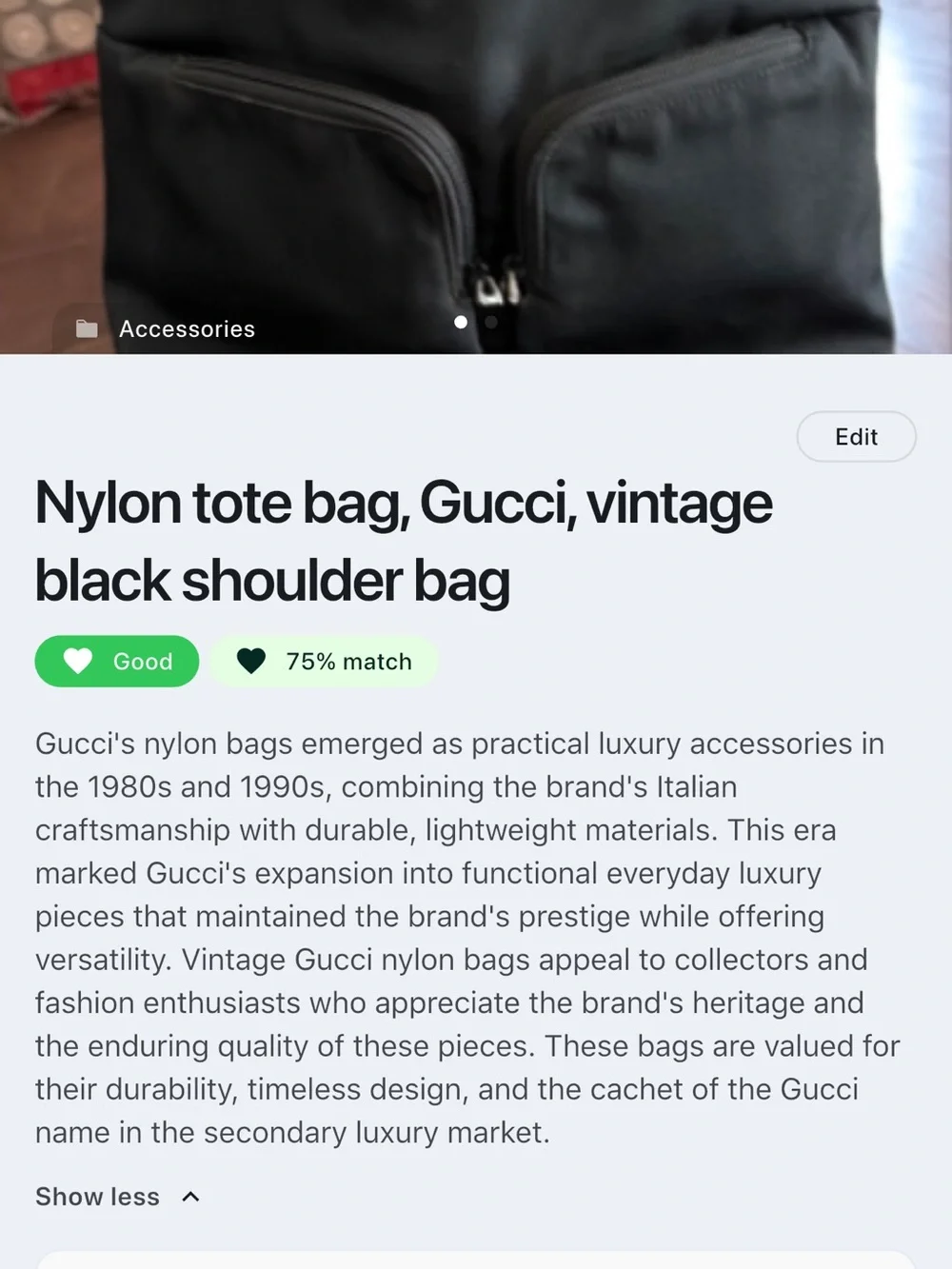Vintage Gucci Black Nylon Shoulder Bag with Dual Front Pockets